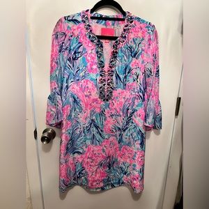 Lilly Pulitzer Eleanora Silk Dress in Fan Sea Pants sz XS